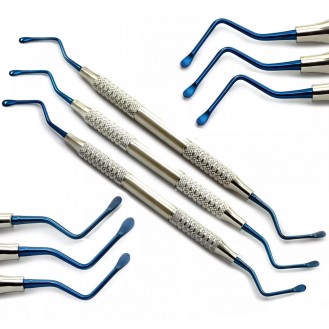 MEDISCON Dental Lucas Bone Curettes 2.5mm 3.5mm 4mm Blue Tip Periodontal Surgery Curette